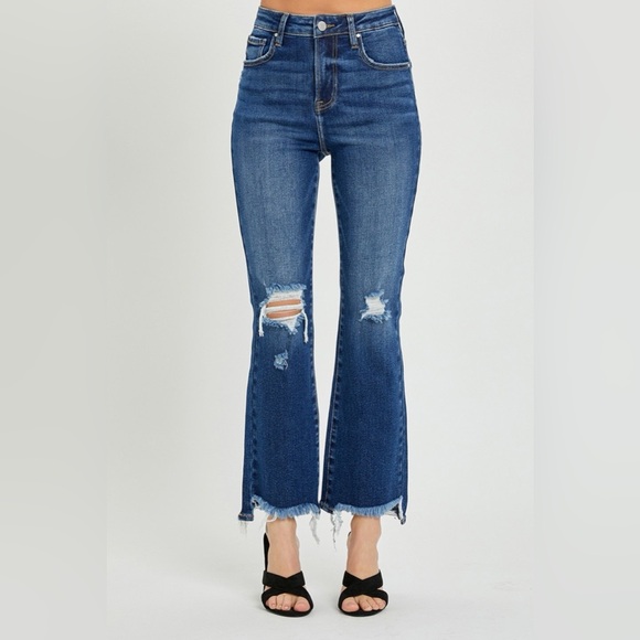 RISEN High Rise Distressed Crop Flare Jeans - Picture 4 of 7